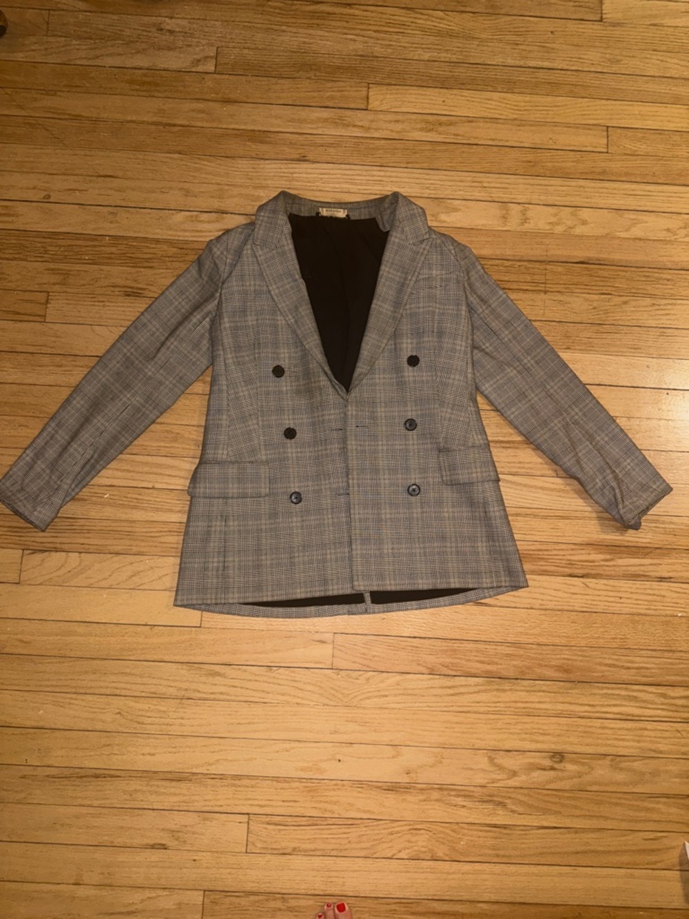 Babaton Gray Plaid Double-Breasted Blazer
